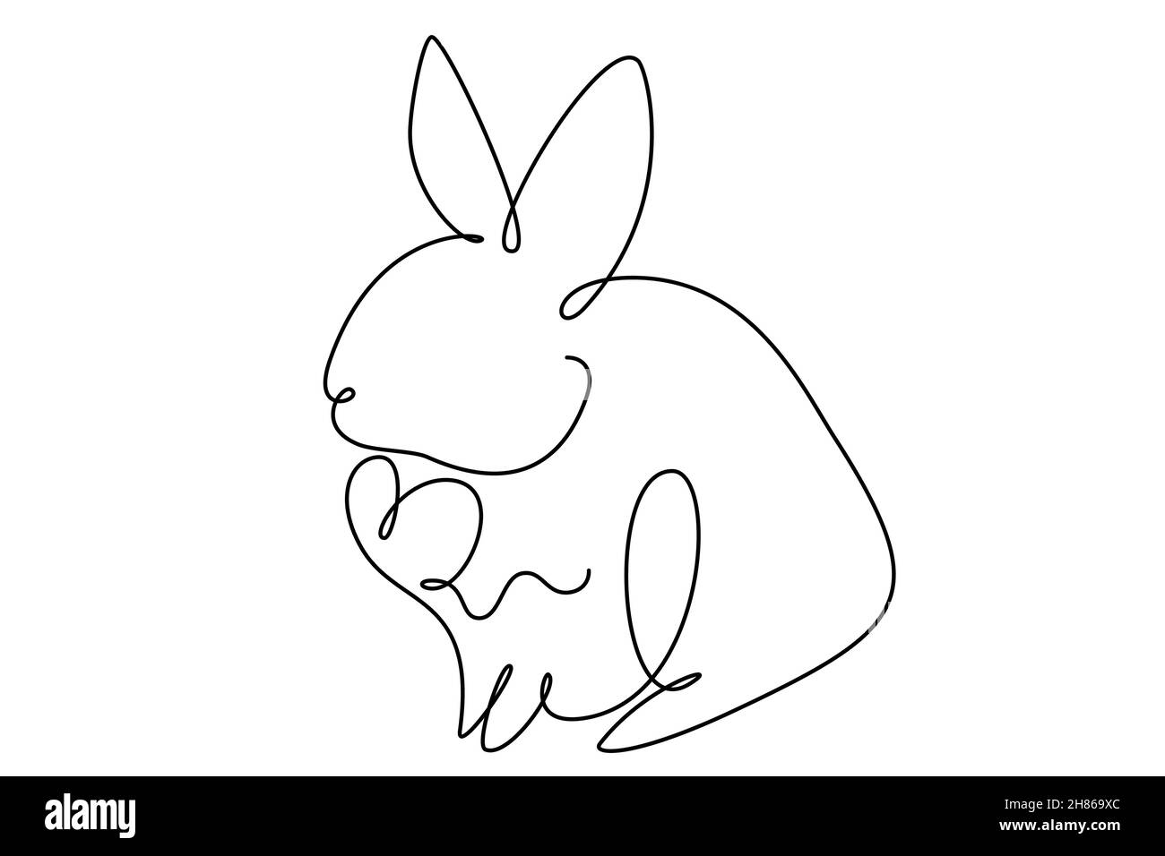 Coniglietto pasquale con disegno continuo a una linea. Immagine semplice coniglio. Illustrazione vettoriale minimalista. Illustrazione Vettoriale