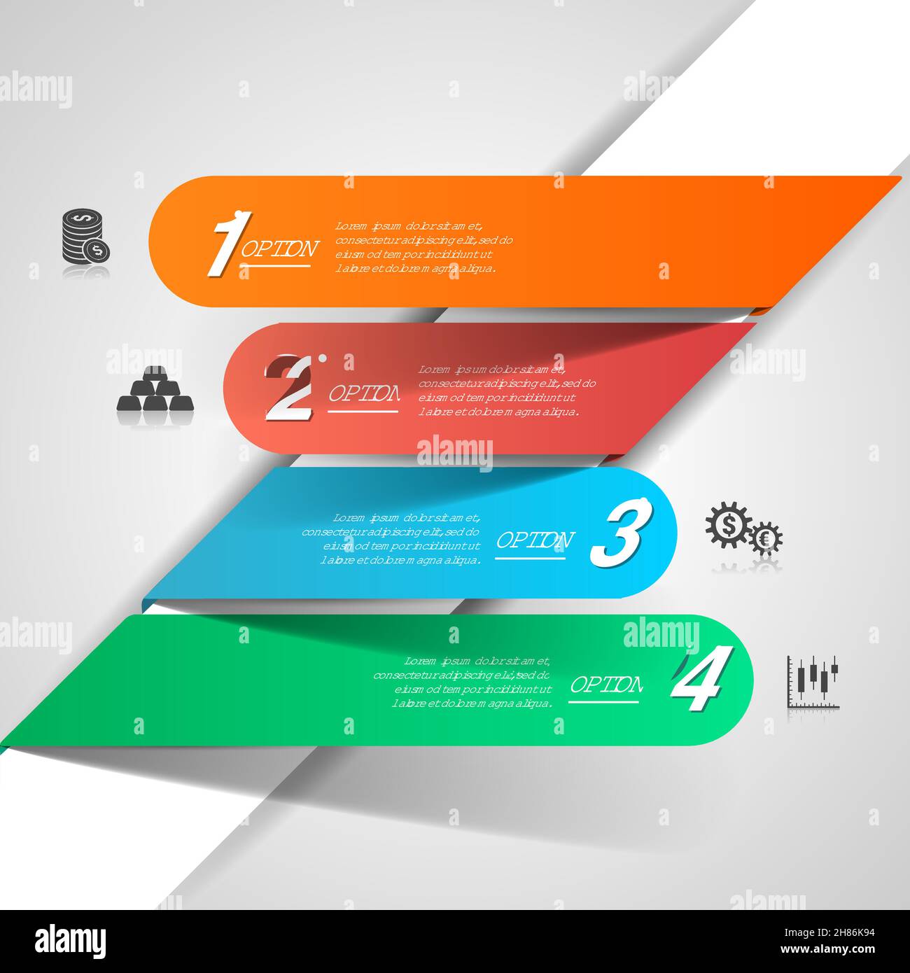 Infografica sul business del finanziamento monetario con icone finanziarie e opzioni cartacee illustrazione vettoriale Illustrazione Vettoriale