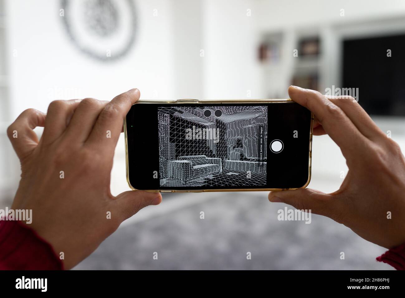 Decorazione appartamento con realtà aumentata Interior Design Software. Foto di alta qualità Foto Stock