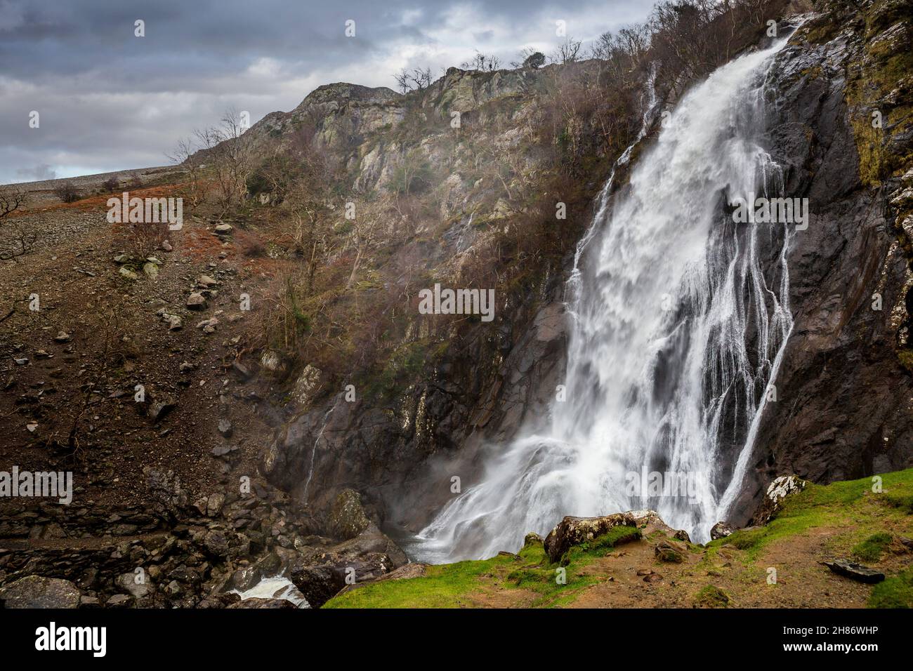 Le Cascate Aber nel Parco Nazionale di Snowdonia, Galles del Nord Foto Stock