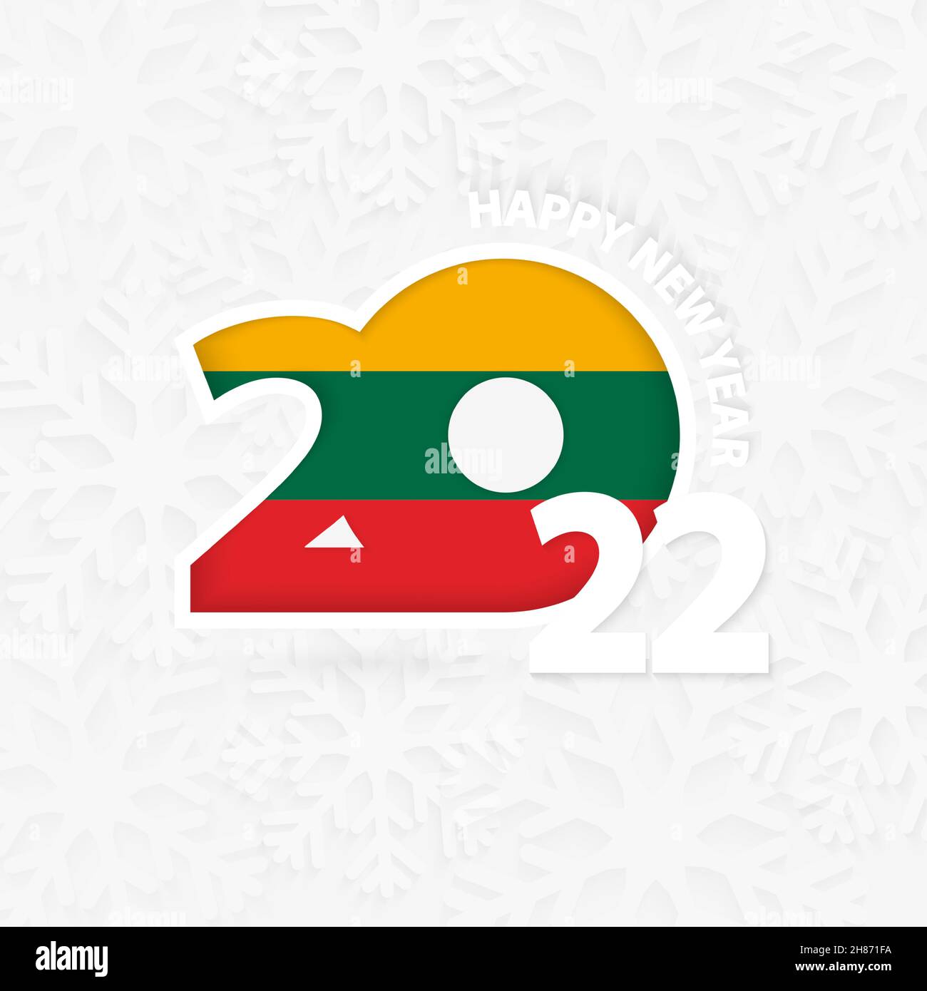 Felice anno nuovo 2022 per la Lituania su sfondo fiocco di neve. Saluto la Lituania con il nuovo anno 2022. Illustrazione Vettoriale