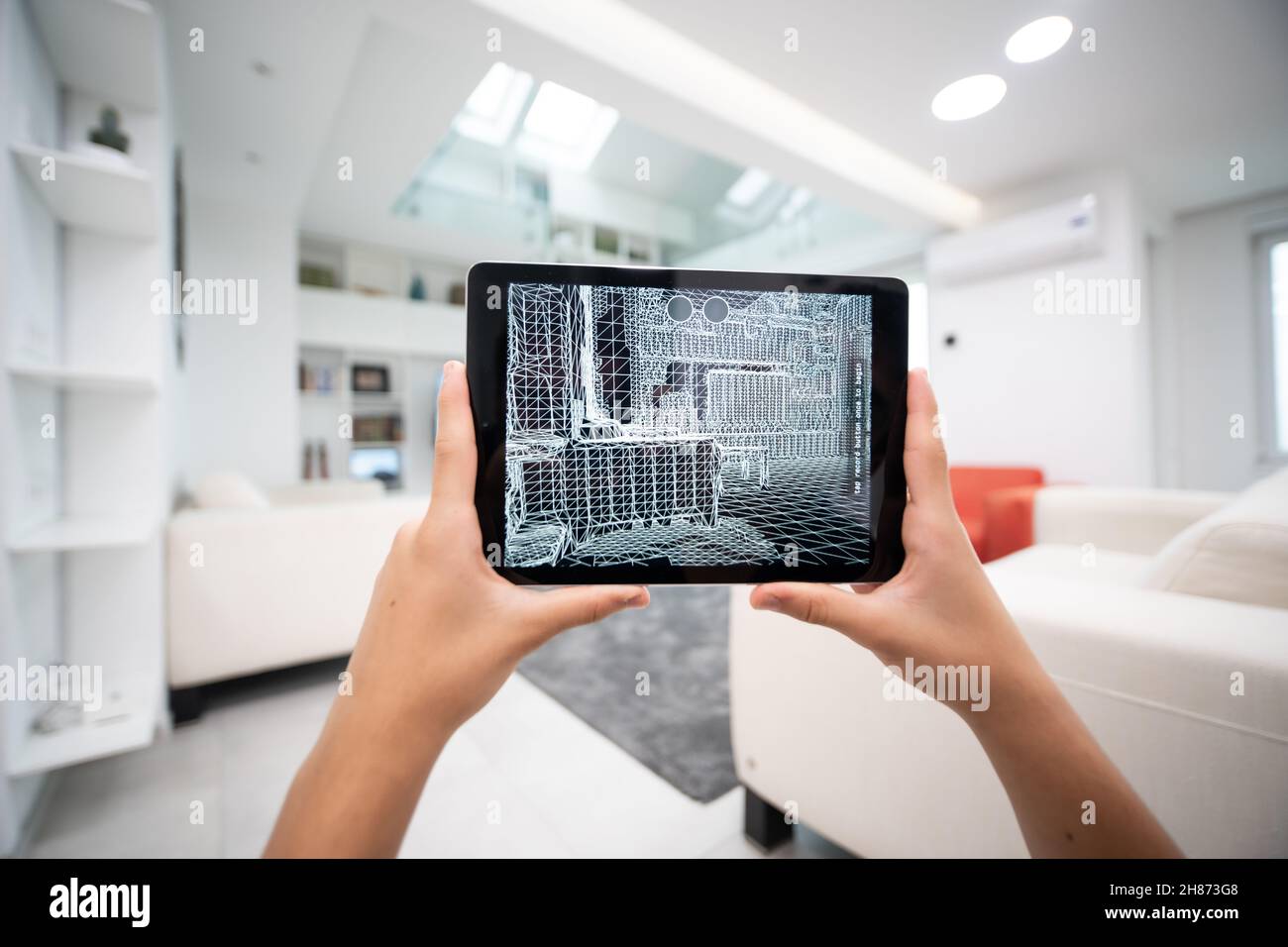 Decorazione appartamento con realtà aumentata Interior Design Software. Foto di alta qualità Foto Stock