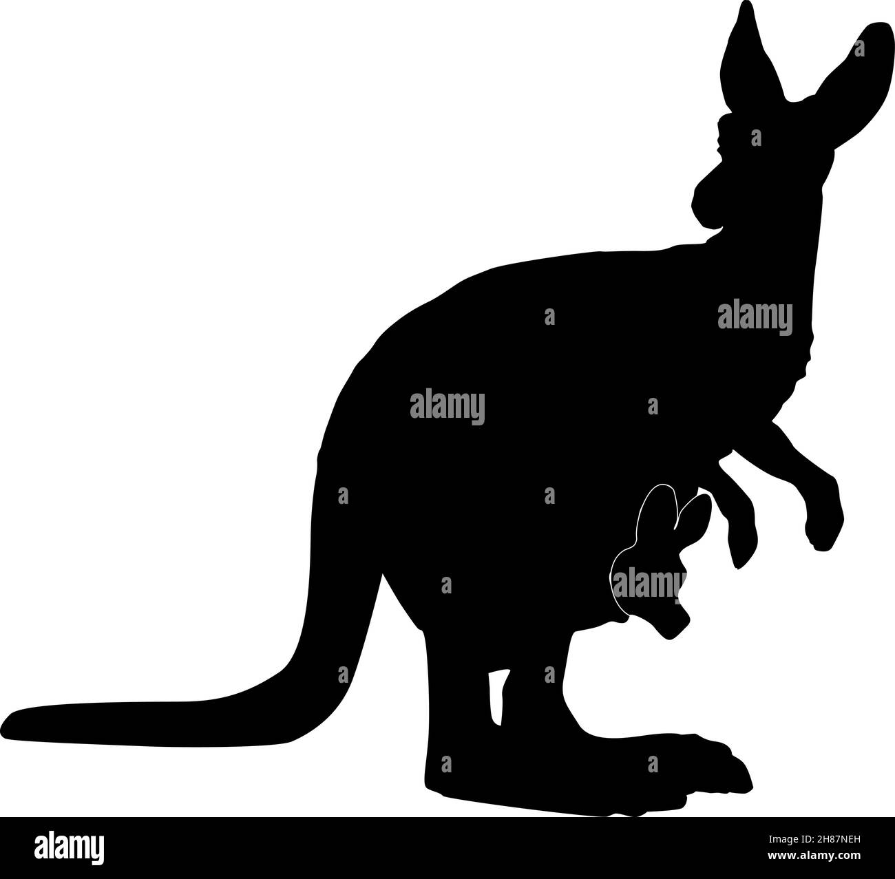 Kangaroo con bambino silhouette illustrazione vettoriale isolato Illustrazione Vettoriale