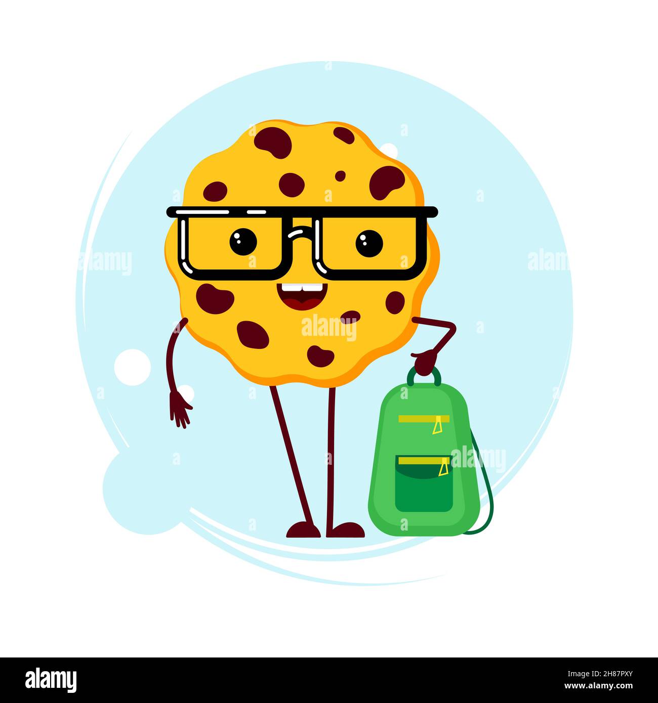 Carattere cookie browser Web. Divertente Internet cookie emoji. Biscotti smart biscotto carattere con occhiali geeky. Illustrazione del vettore concettuale. Illustrazione Vettoriale