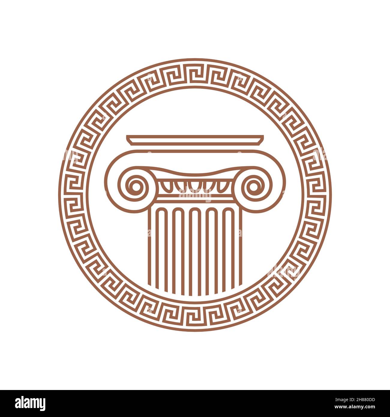 Immagine vettoriale di una antica colonna romana incorniciata da ornamento romano Illustrazione Vettoriale