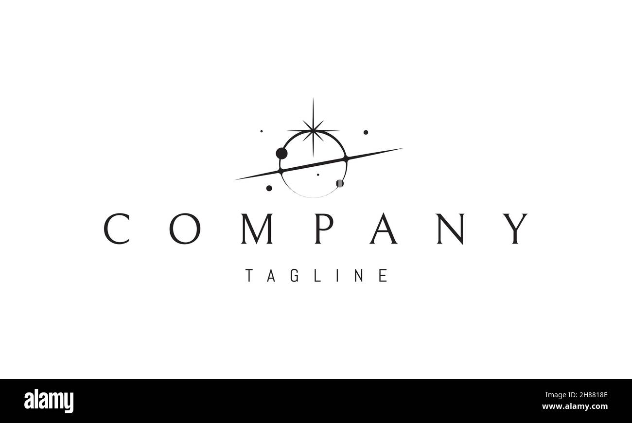 Logo vettoriale su cui un'immagine astratta di un'eclissi nello spazio su uno sfondo di stelle. Illustrazione Vettoriale