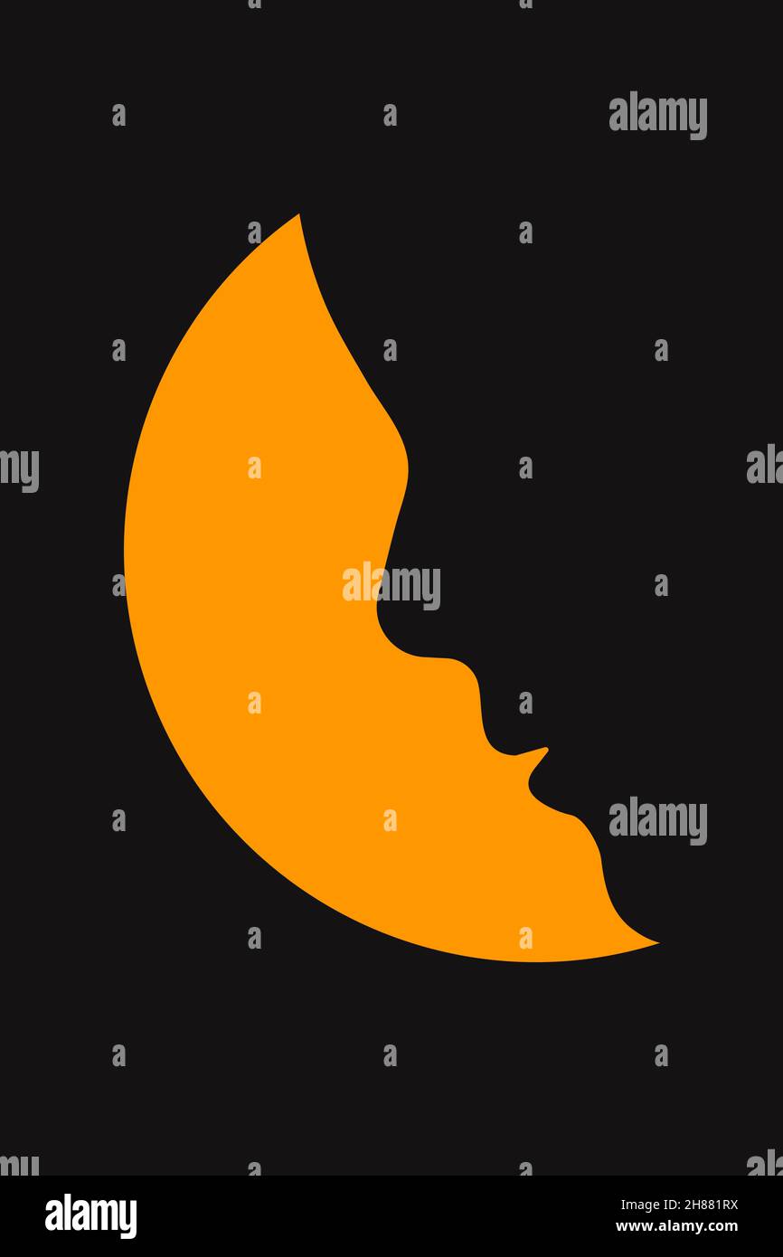 Profilo della donna sullo sfondo della luna. Faccia di bella ragazza. Simbolo di bellezza. Sagoma astratta del profilo femminile. Poster vettoriale Illustrazione Vettoriale