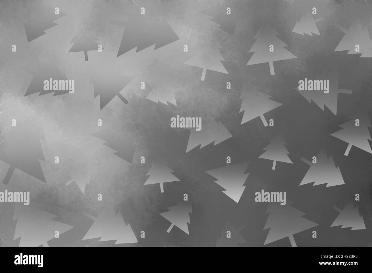 silhouette in bianco e nero di sfondo astratto dell'albero di natale, sfondo del sito adatto per banner, poster, feed di social media e modello di volantino Foto Stock