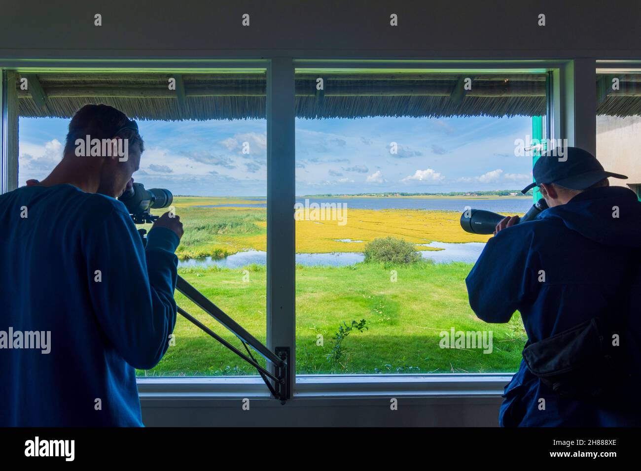 Varberg: Centro informazioni con scope a Getteröns naturreservat (riserva naturale di Getterön) in , Hallands Län, Svezia Foto Stock