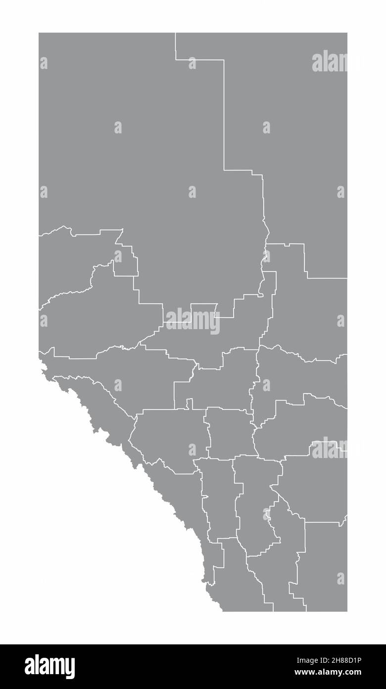Mappa amministrativa della provincia di Alberta isolata su sfondo bianco, Canada Illustrazione Vettoriale