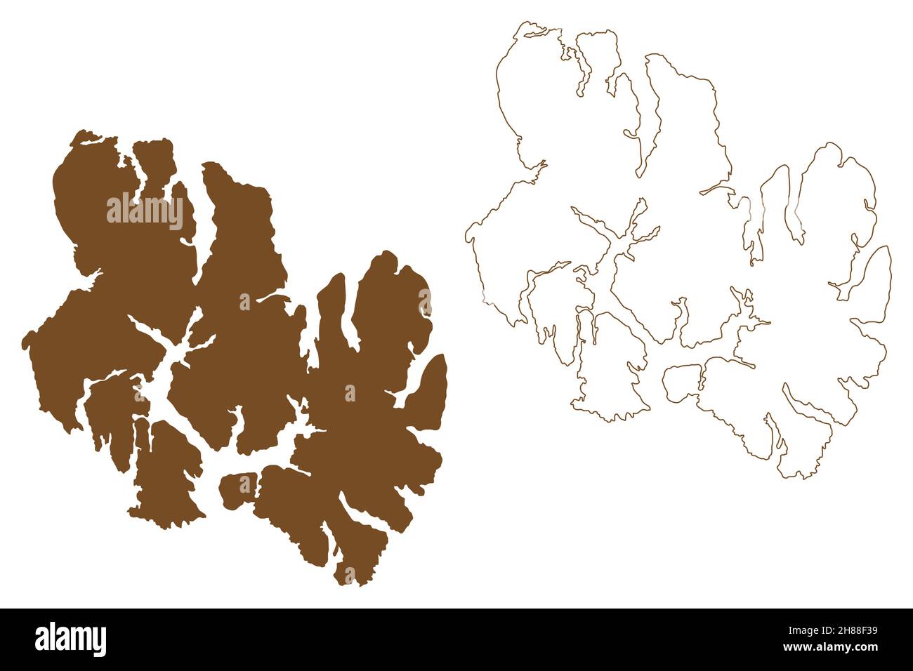 Isola di Aracena (Repubblica del Cile, Sud e America Latina, Arcipelago di Tierra del Fuego) mappa vettore illustrazione, schizza traccia mappa Isla Aracena mappa Illustrazione Vettoriale