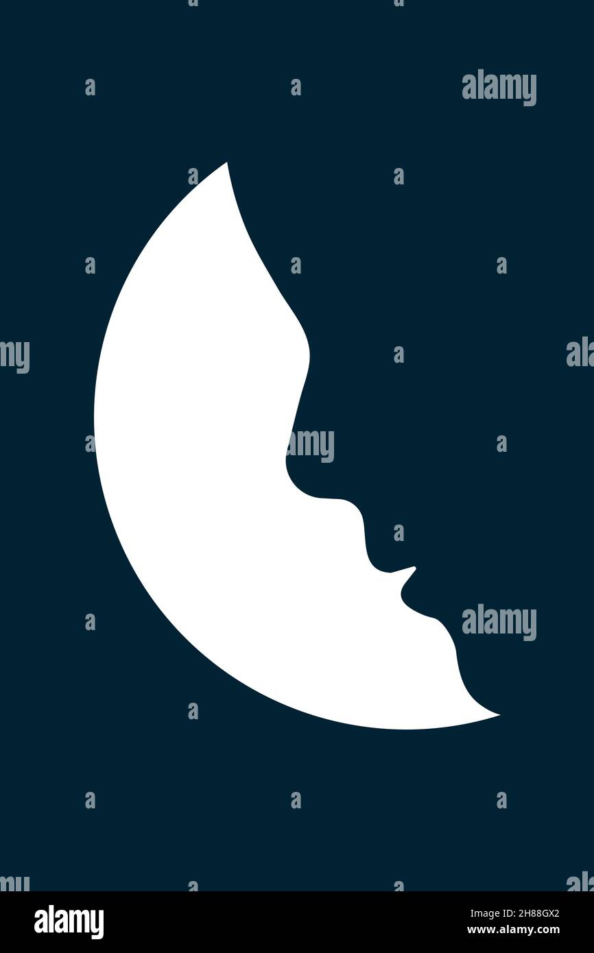 Profilo della donna sullo sfondo della luna. Faccia di bella ragazza. Simbolo di bellezza. Sagoma astratta del profilo femminile. Poster vettoriale Illustrazione Vettoriale
