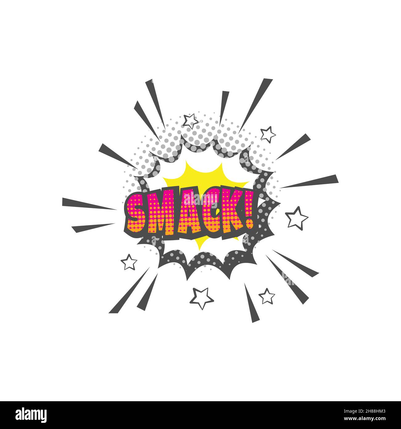 Smack star explosion comic pop art. Cartoon Calorful Lettering vettore. Illustrazione Vettoriale