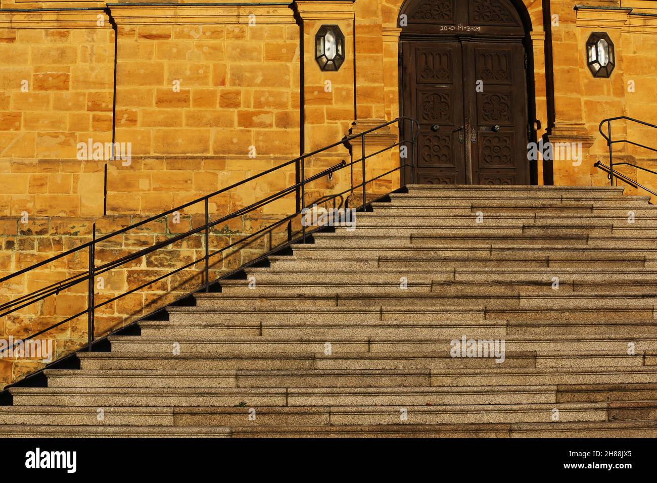 Wallfahrtskirche, Barockkirche, Amberg, ;Maria Hilf, Kirche, Bergkirche, mit Tür und Treppe in der Oberpfalz, Baviera! Foto Stock