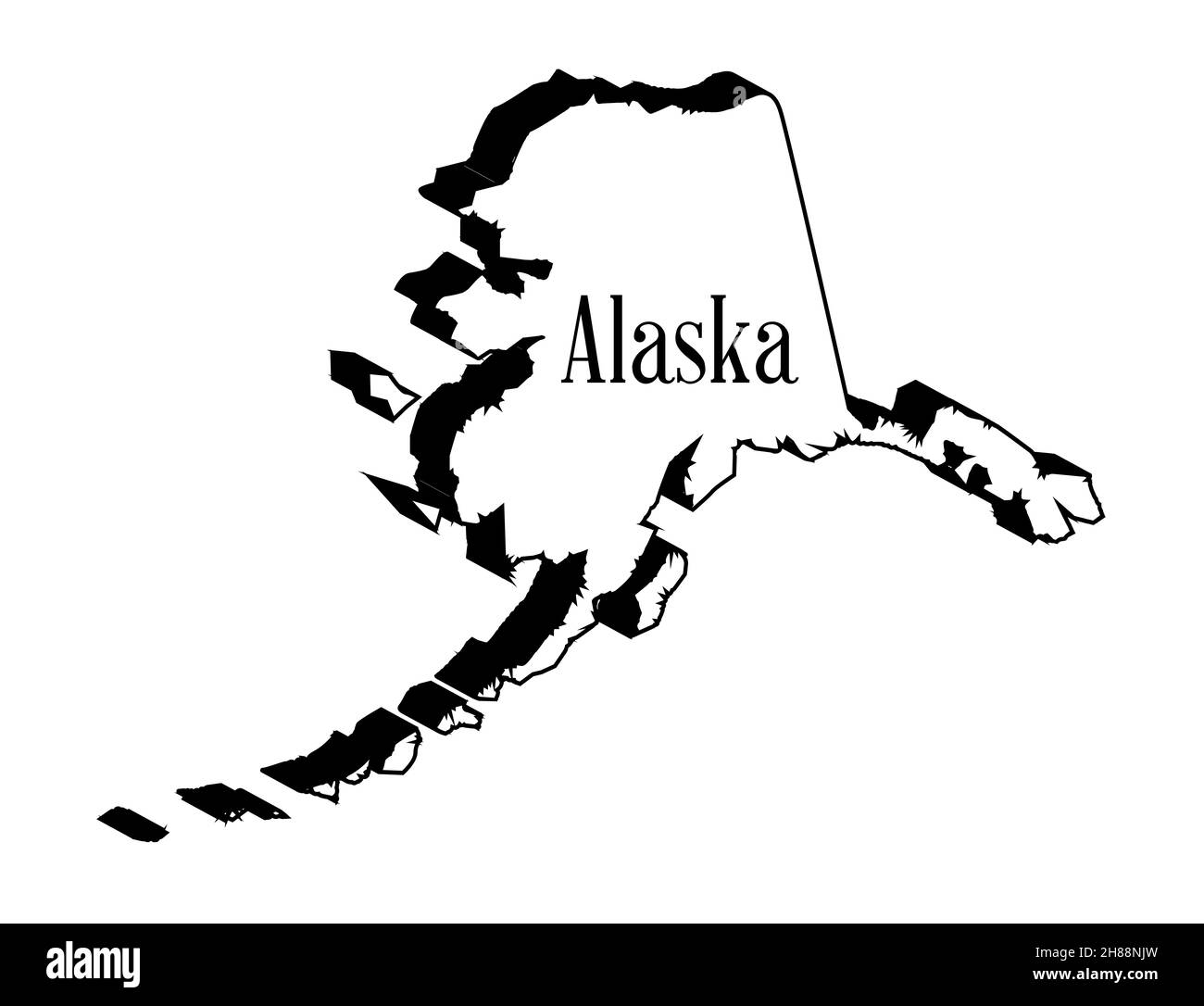 Profilo dello stato dell'Alaska in 3D isolato su sfondo bianco Foto Stock