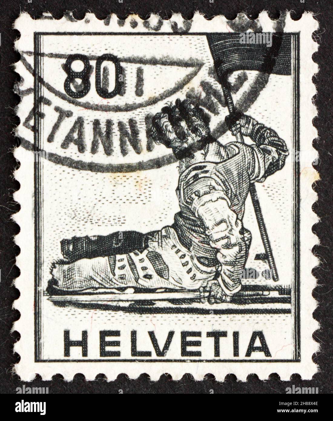 SVIZZERA - CIRCA 1958: Un francobollo stampato in Svizzera mostra Dying Warrior, circa 1958 Foto Stock
