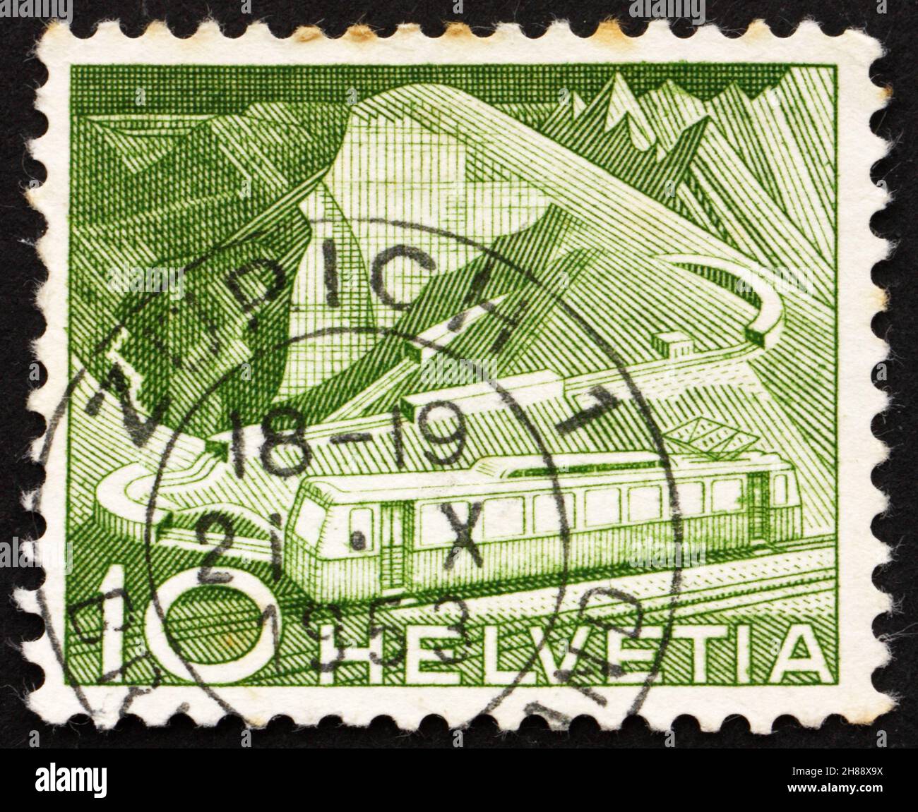 SVIZZERA - CIRCA 1949: Un francobollo stampato in Svizzera mostra Ferrovia di montagna, circa 1949 Foto Stock