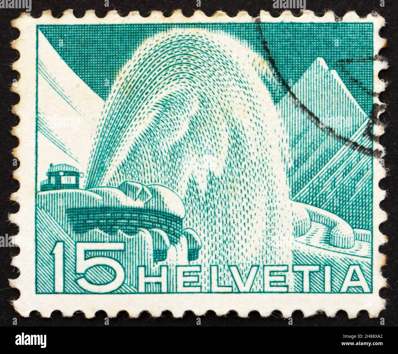 SVIZZERA - CIRCA 1949: Un francobollo stampato in Svizzera mostra Rotary Snow Plow, circa 1949 Foto Stock