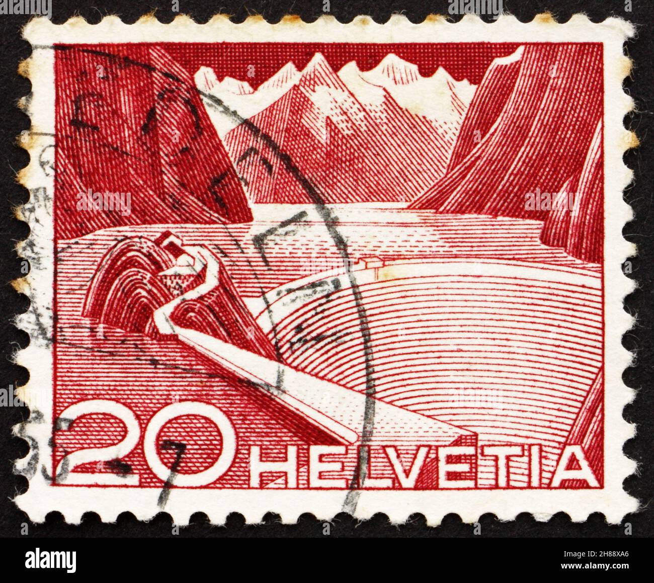 SVIZZERA - CIRCA 1949: Un francobollo stampato in Svizzera mostra Reservoir, Grimsel, Svizzera, circa 1949 Foto Stock