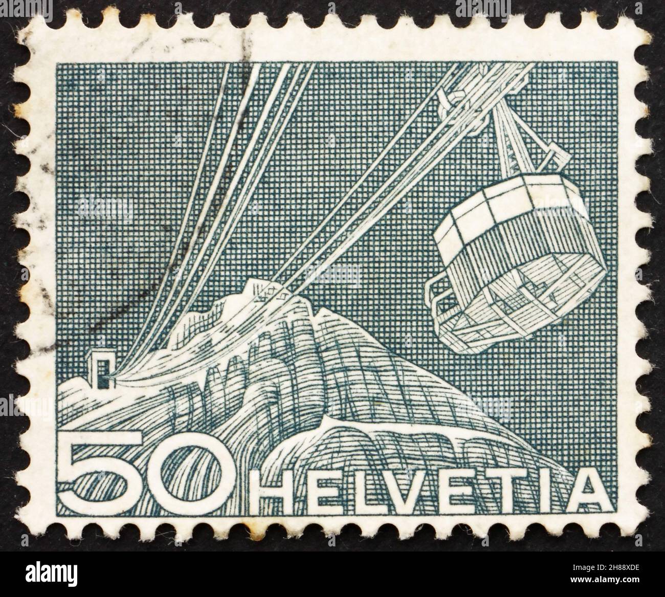 SVIZZERA - CIRCA 1949: Un francobollo stampato in Svizzera mostra funivia, circa 1949 Foto Stock