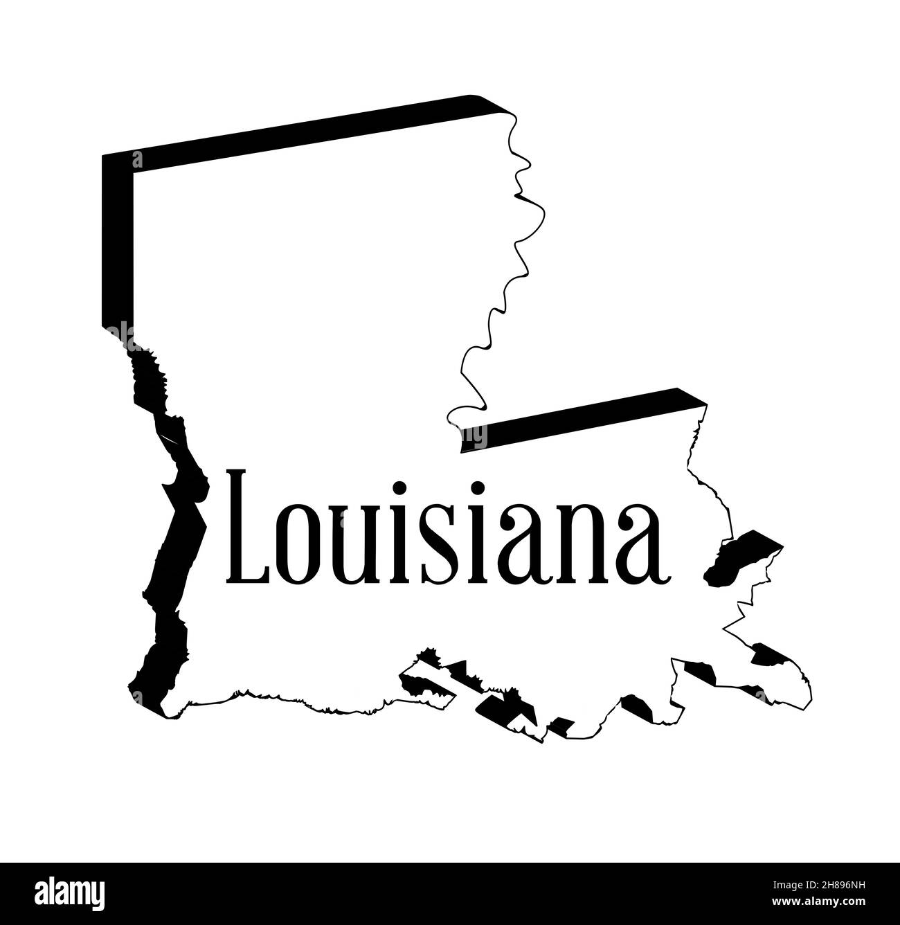 Mappa della Louisiana con contorno 3D su sfondo bianco Foto Stock