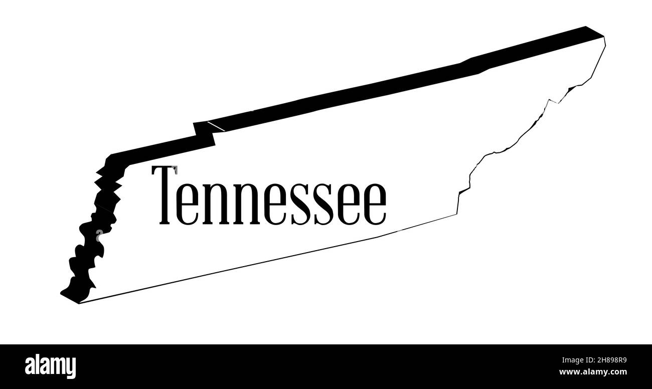 Profilo della mappa 3D dello stato del Tennessee su sfondo bianco Foto Stock
