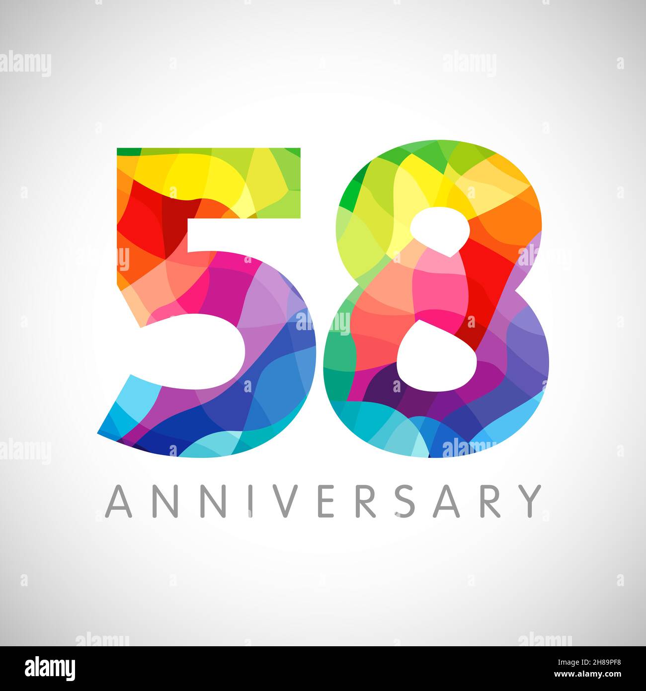 i numeri del 58° anniversario. concetto di logotipo di 58 anni. Congrats luminosi. Modello grafico astratto isolato. Bg creativo di 5 e 8 cifre. Su Illustrazione Vettoriale