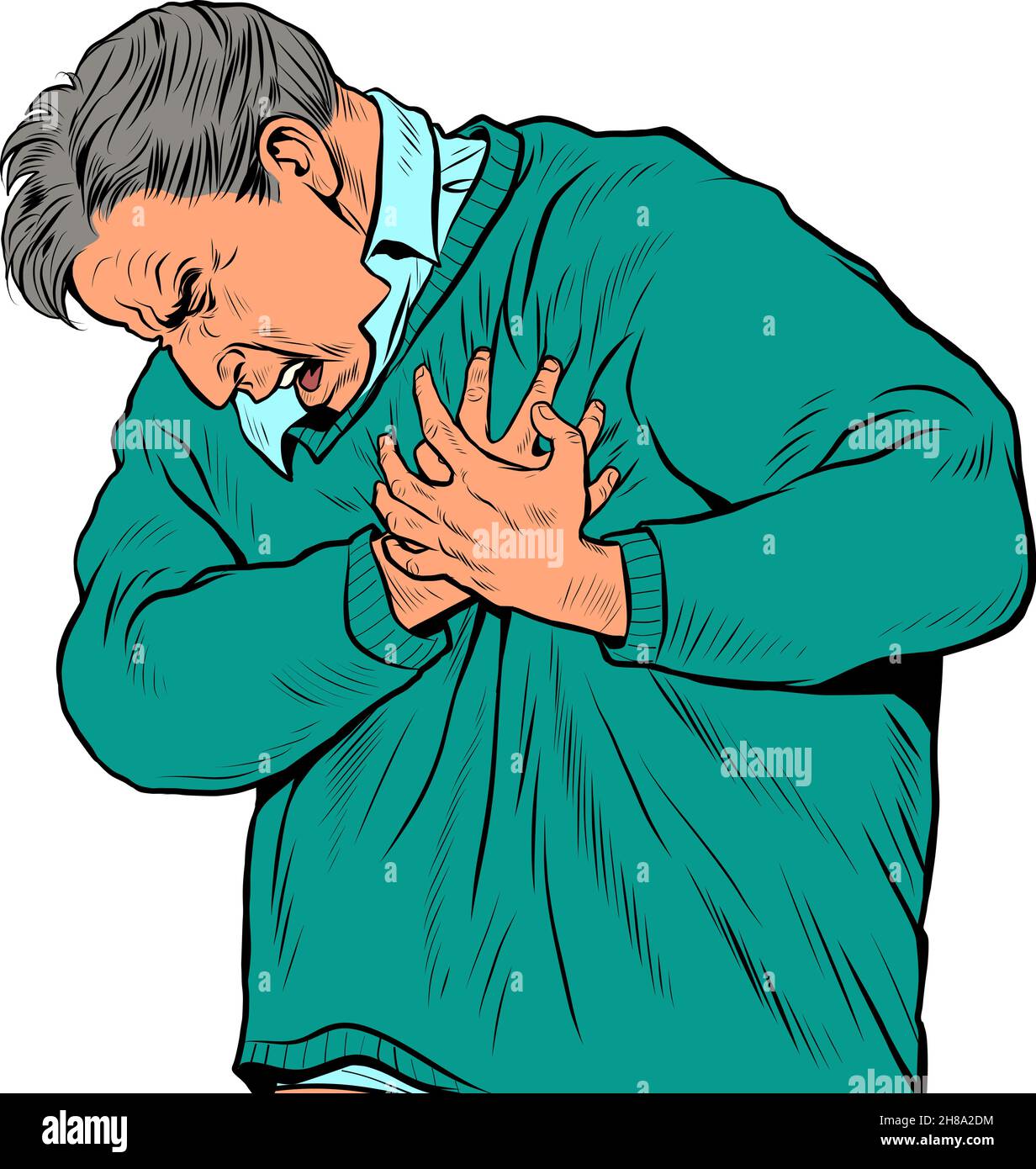 un uomo anziano dolore cardiaco, infarto miocardico crisi ipertensiva aritmia e altre malattie di cardiologia Illustrazione Vettoriale