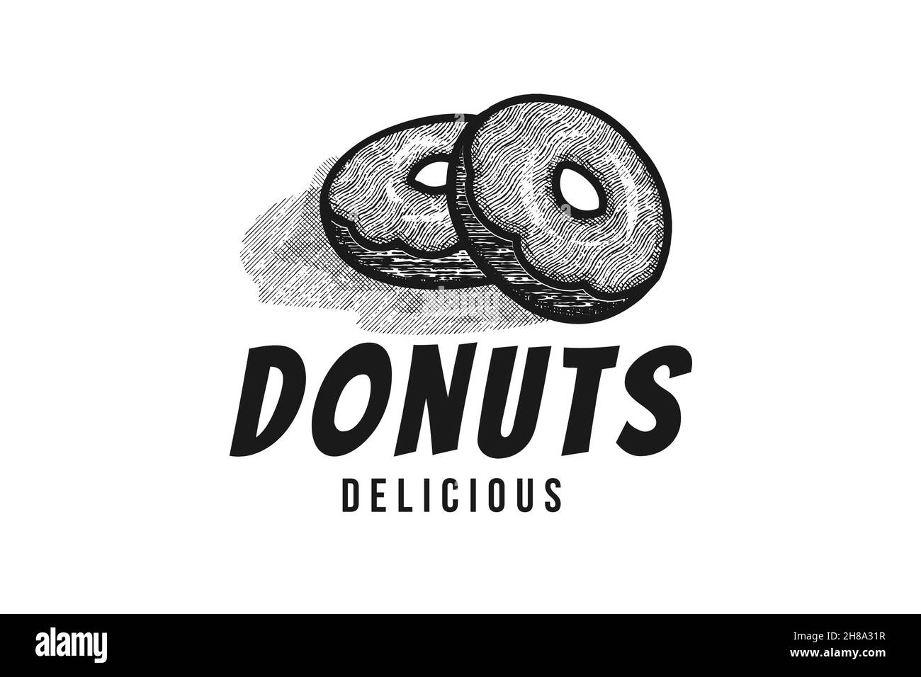 Disegnata a mano pila di ciambelle logo design ispirazione Illustrazione Vettoriale