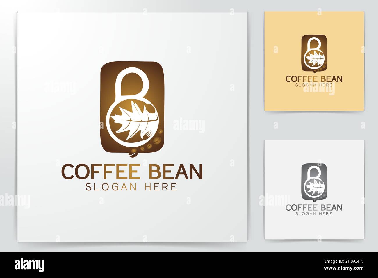 Lettera B, forchetta, cucchiaio, tazza di caffè, coffee shop disegni logo ispirazione isolata su sfondo bianco Illustrazione Vettoriale