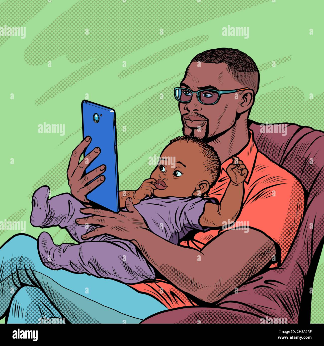 Padre e bambino africano, casa e paternità. Amore e cura Illustrazione Vettoriale
