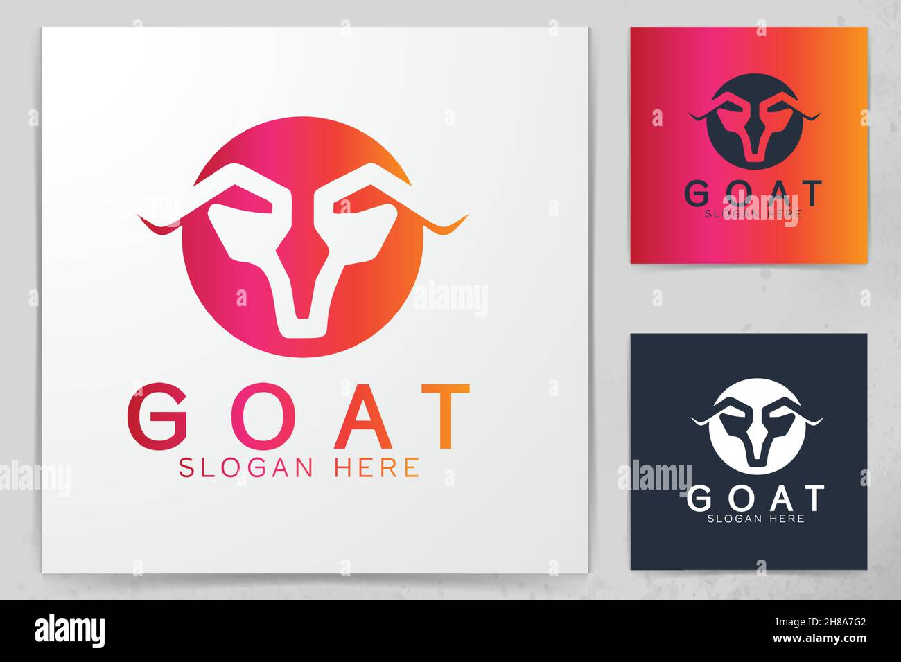 Bull, capra, avvisatore acustico disegni logo ispirazione isolata su sfondo bianco Illustrazione Vettoriale