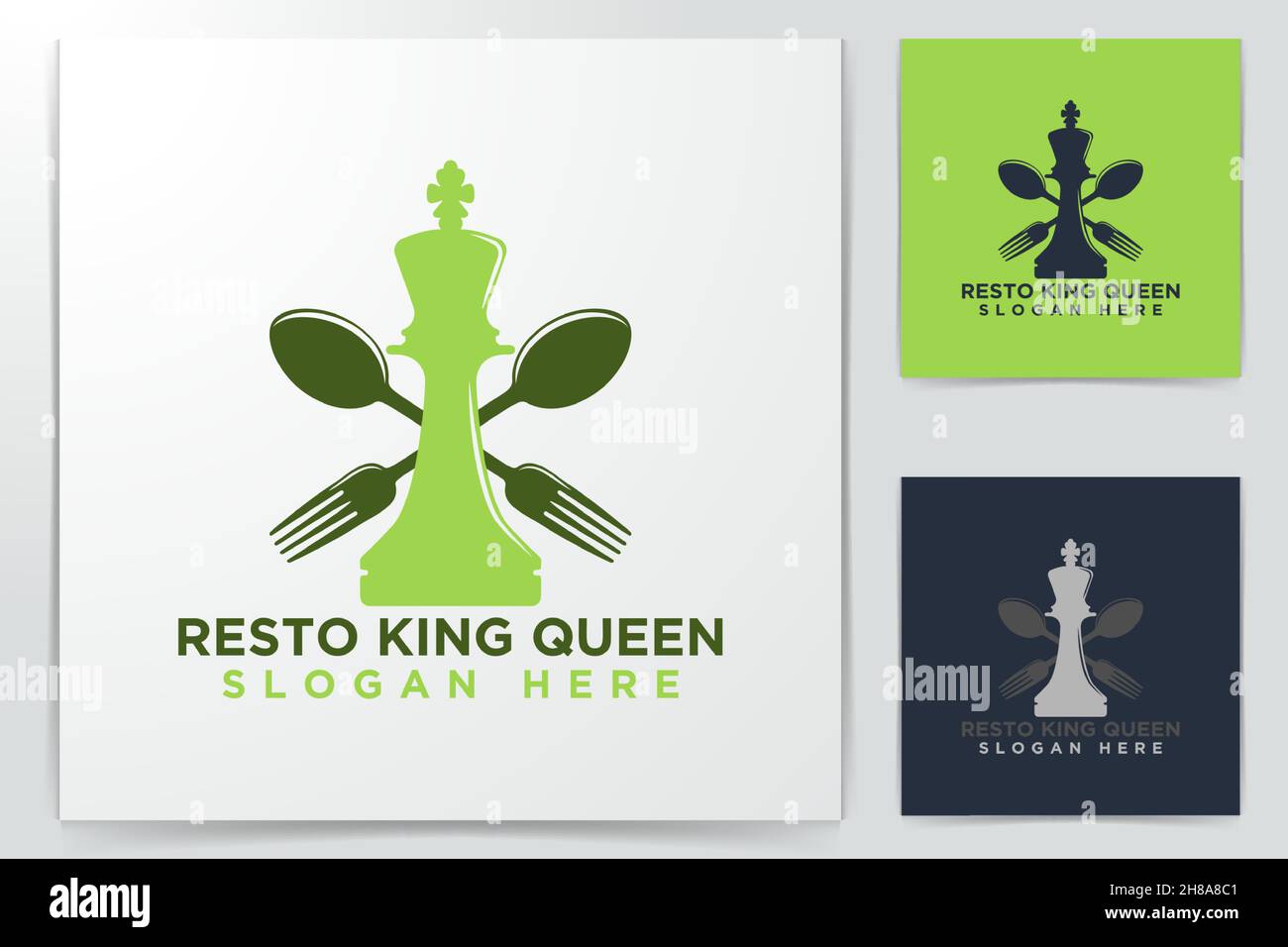 Cucchiaio e forchetta ristorante king logo Logo ispirazione isolata su sfondo bianco Illustrazione Vettoriale