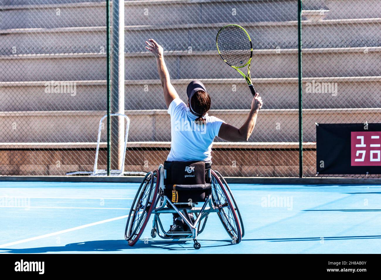 Giocatore di tennis su sedia a rotelle Foto Stock