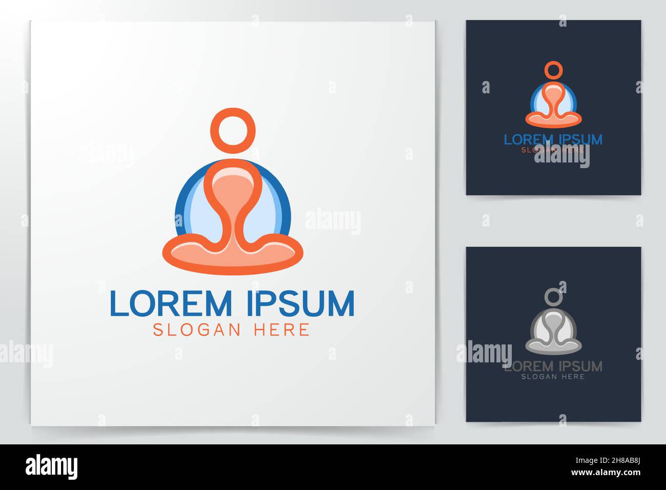 La gente con le gambe incrociate, yoga disegni logo ispirazione isolata su sfondo bianco Illustrazione Vettoriale