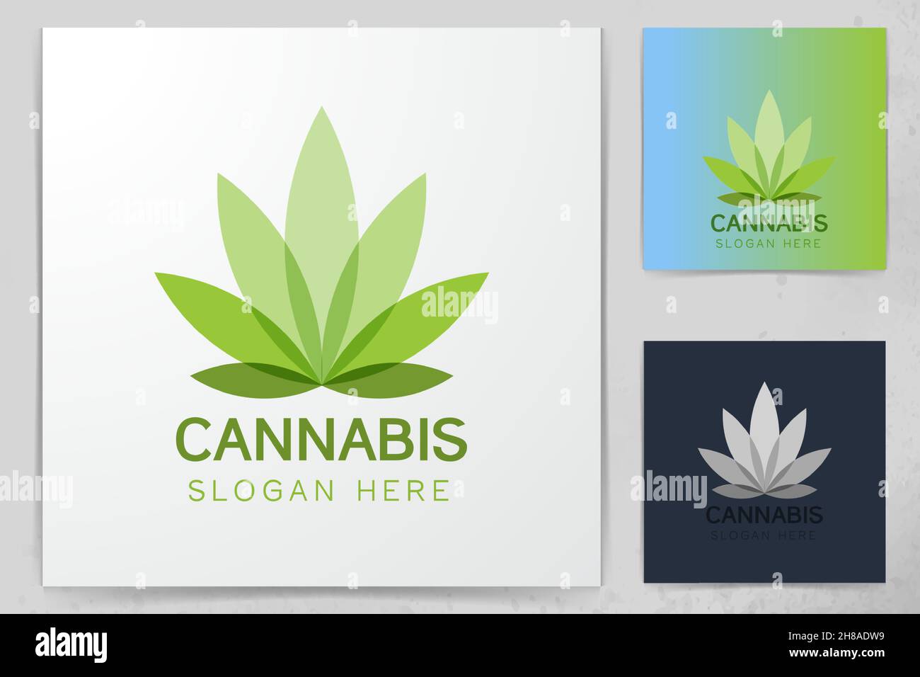Cannabis leaf disegni logo ispirazione isolata su sfondo bianco Illustrazione Vettoriale
