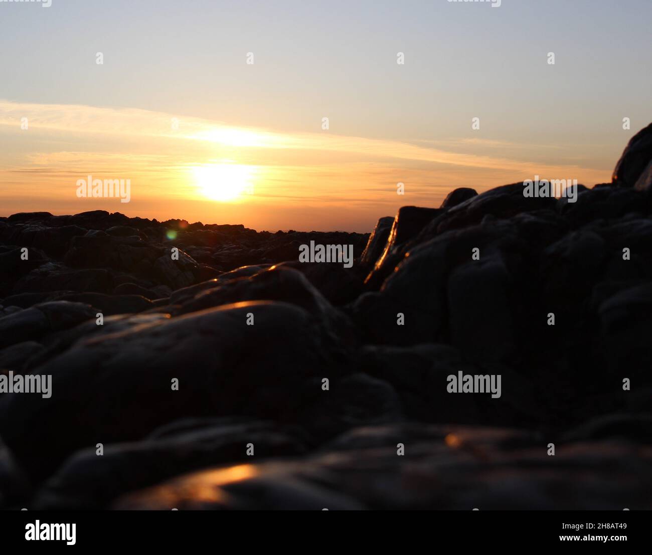 Top of Arthur's Seat al tramonto in estate (Edimburgo, Scozia) Foto Stock