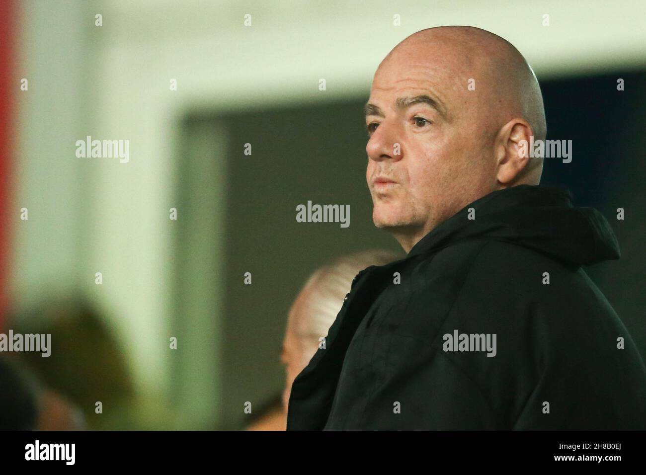 Presidente FIFA Gianni Infantino durante la Serie Una partita di calcio tra SSC Napoli e SS Lazio allo stadio Diego Armando Maradona di Napoli, Italia meridionale, il 27 novembre 2021. Foto Stock