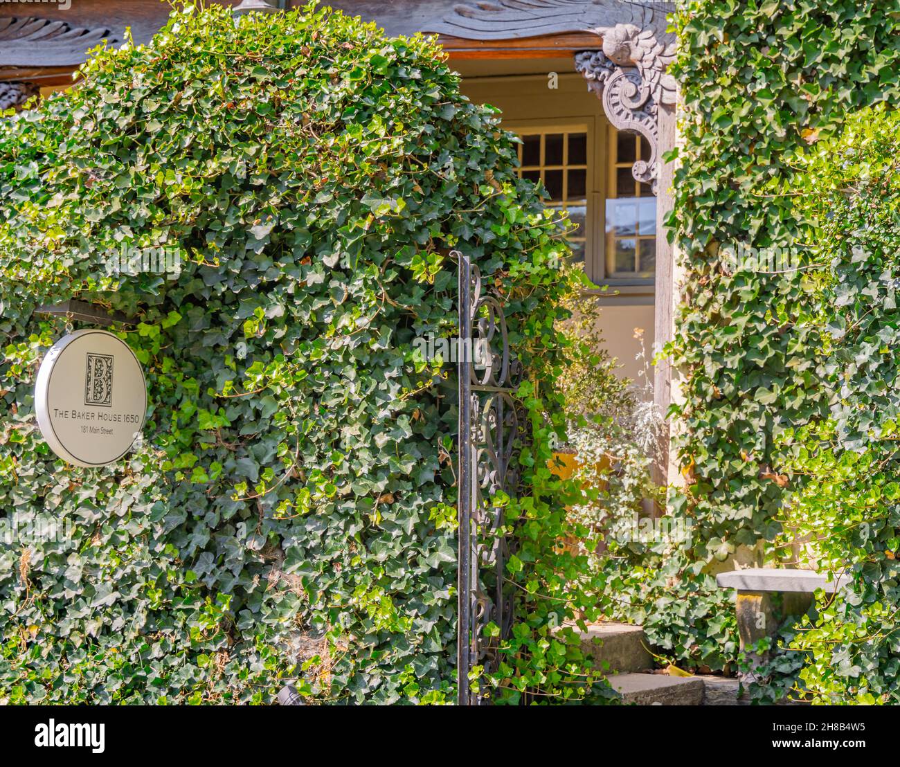 Cartello per la Baker House 1650 a East Hampton, NY Foto Stock