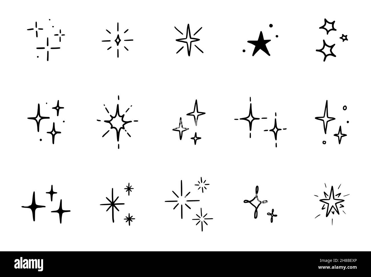 Line star glitter set di doodle. Lucentezza delle stelle, brillantezza  delle scintille, illustrazione vettoriale della luce scintillante. Disegno  a mano dello stile del doodle dello schizzo Immagine e Vettoriale - Alamy