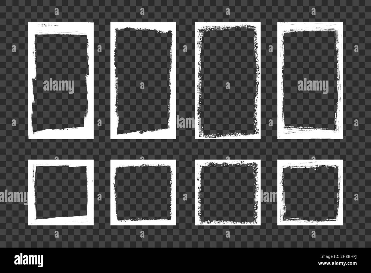 Cornici bianche per storie, post e social network. Modello con tratto di pennello. Bordo rettangolare e quadrato con grunge. Set di vettori Illustrazione Vettoriale