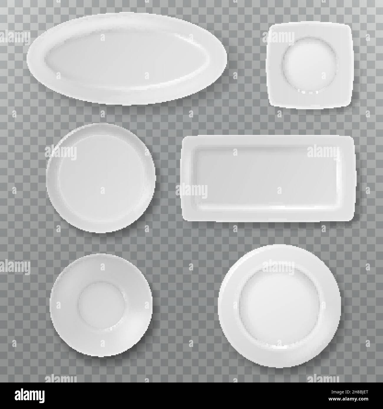 Piastra bianca vuota. Piatti vista dall'alto piatto di condimenti ciotola da sopra cucina elementi in ceramica cottura porcellana isolato Illustrazione Vettoriale