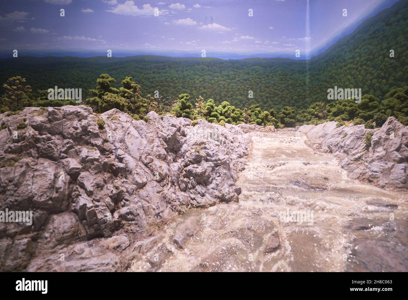Un diorama raffigurante il canale di Patowmack, un progetto di ingegneria per la movimentazione delle merci. Presso la residenza del presidente George Washington, Mount Vernon, in Virginia Foto Stock