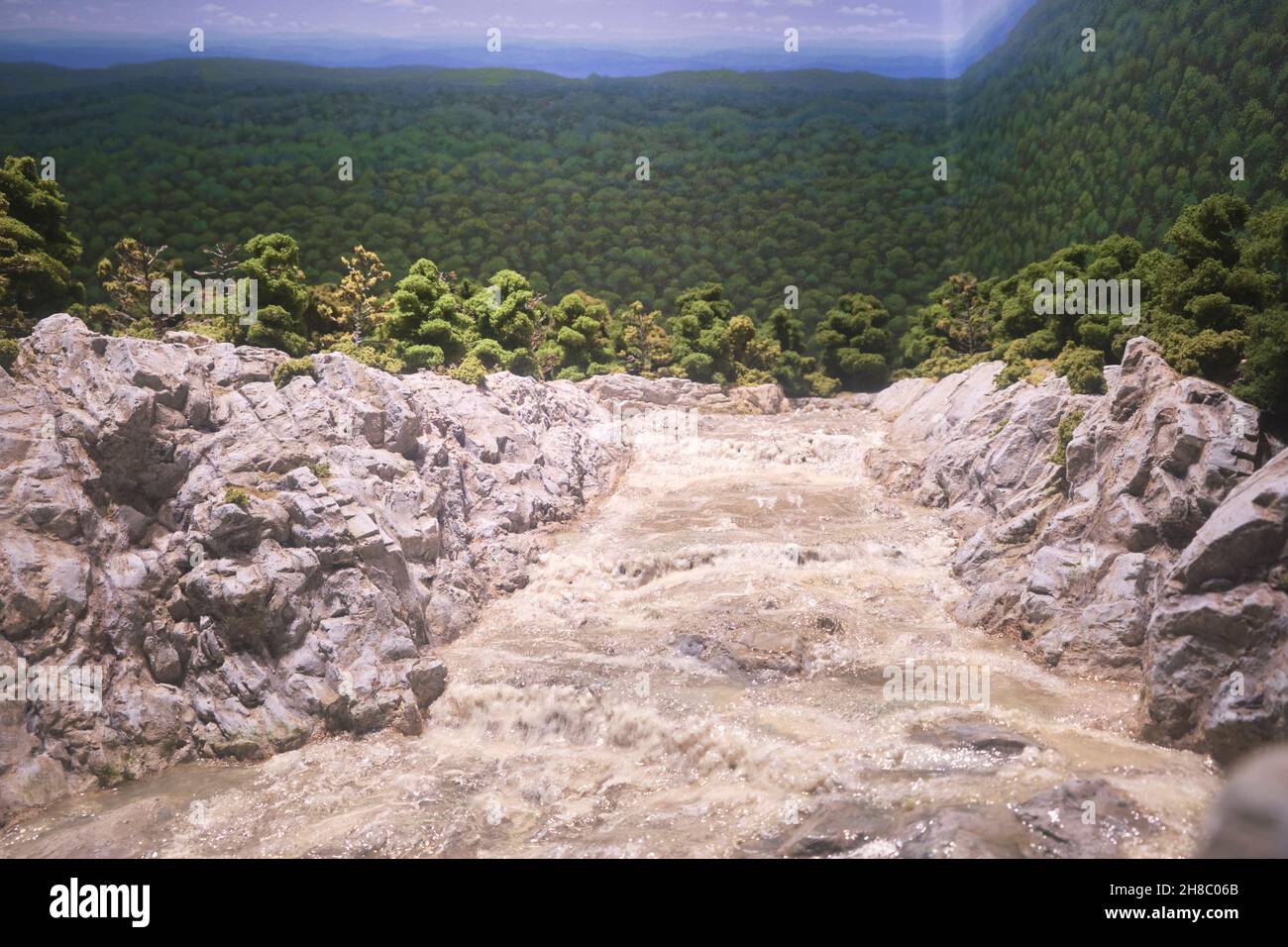 Un diorama raffigurante il canale di Patowmack, un progetto di ingegneria per la movimentazione delle merci. Presso la residenza del presidente George Washington, Mount Vernon, in Virginia Foto Stock