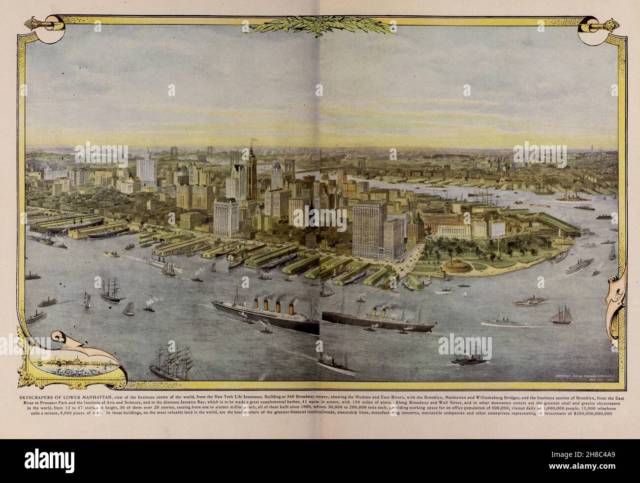 Vista rialzata di Lower Manhattan dal libro ' King's colour-graphs of New York City' pubblicato a New York da M. King, inc. Nel 1910 Foto Stock