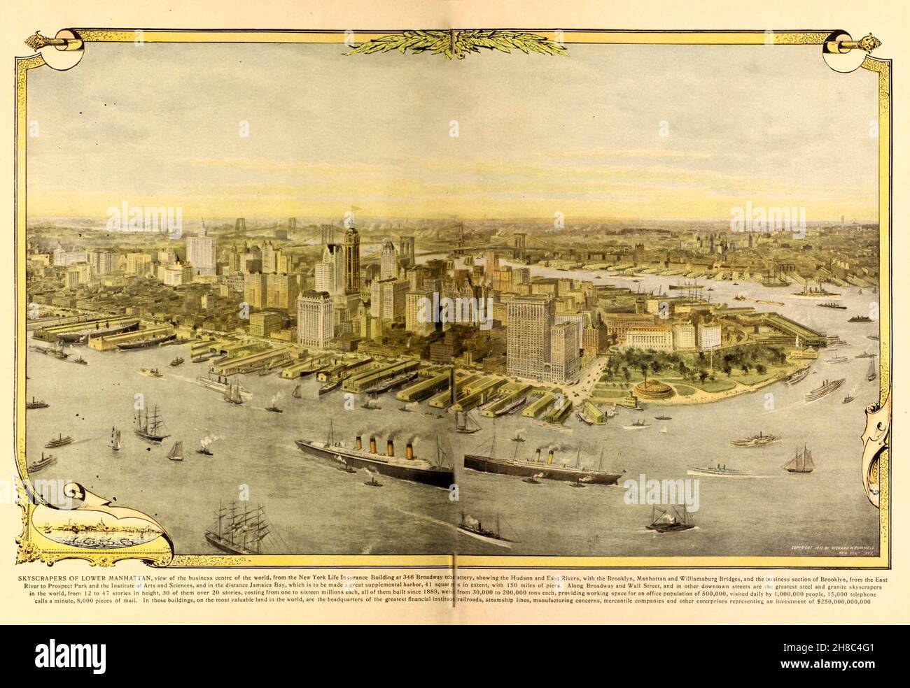 Vista rialzata di Lower Manhattan dal libro ' King's colour-graphs of New York City' pubblicato a New York da M. King, inc. Nel 1910 Foto Stock