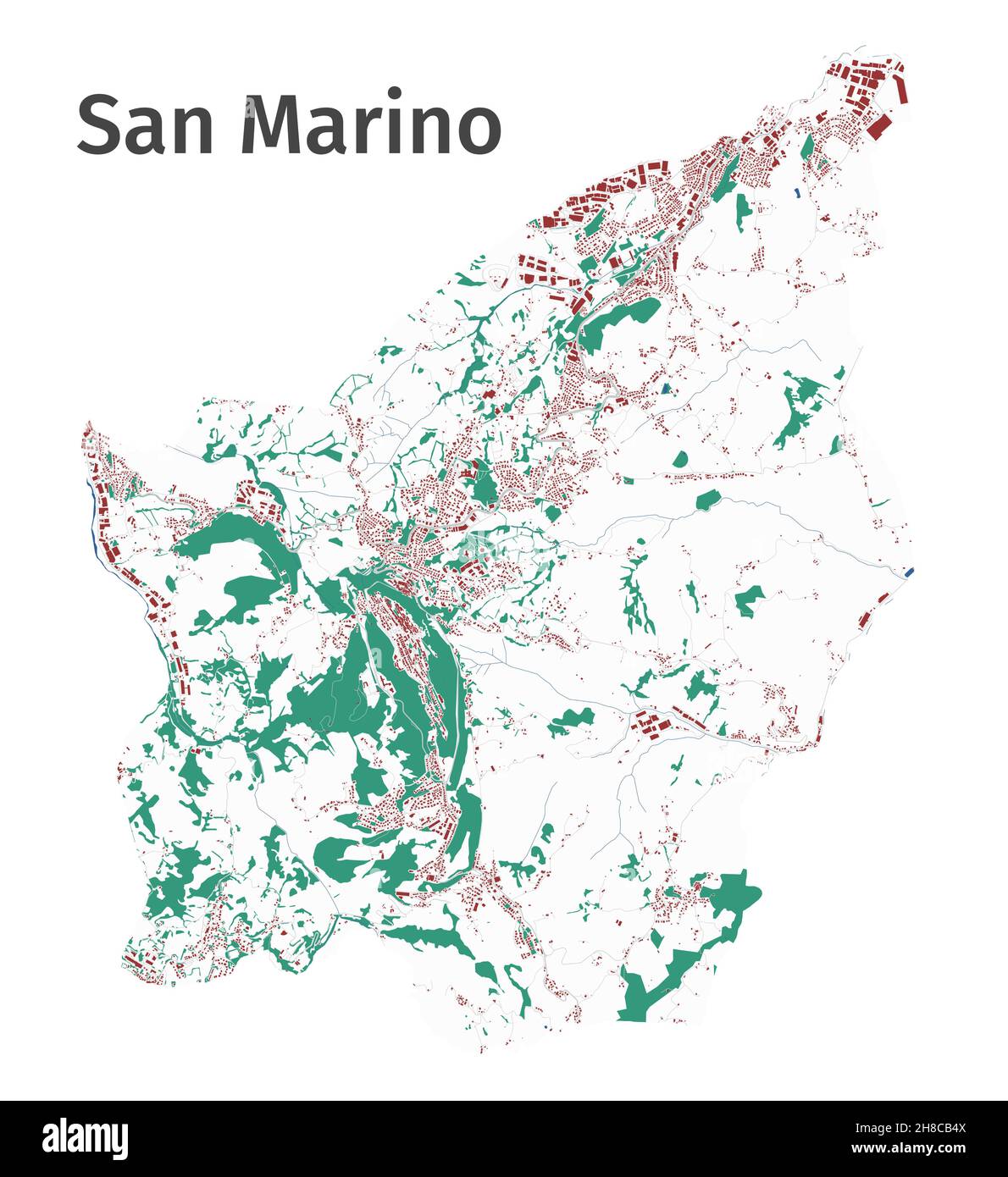 Mappa vettoriale di San Marino. Mappa dettagliata dell'area amministrativa di San Marino. Panorama paesaggistica. Illustrazione vettoriale senza royalty. Mappa contorno wi Illustrazione Vettoriale