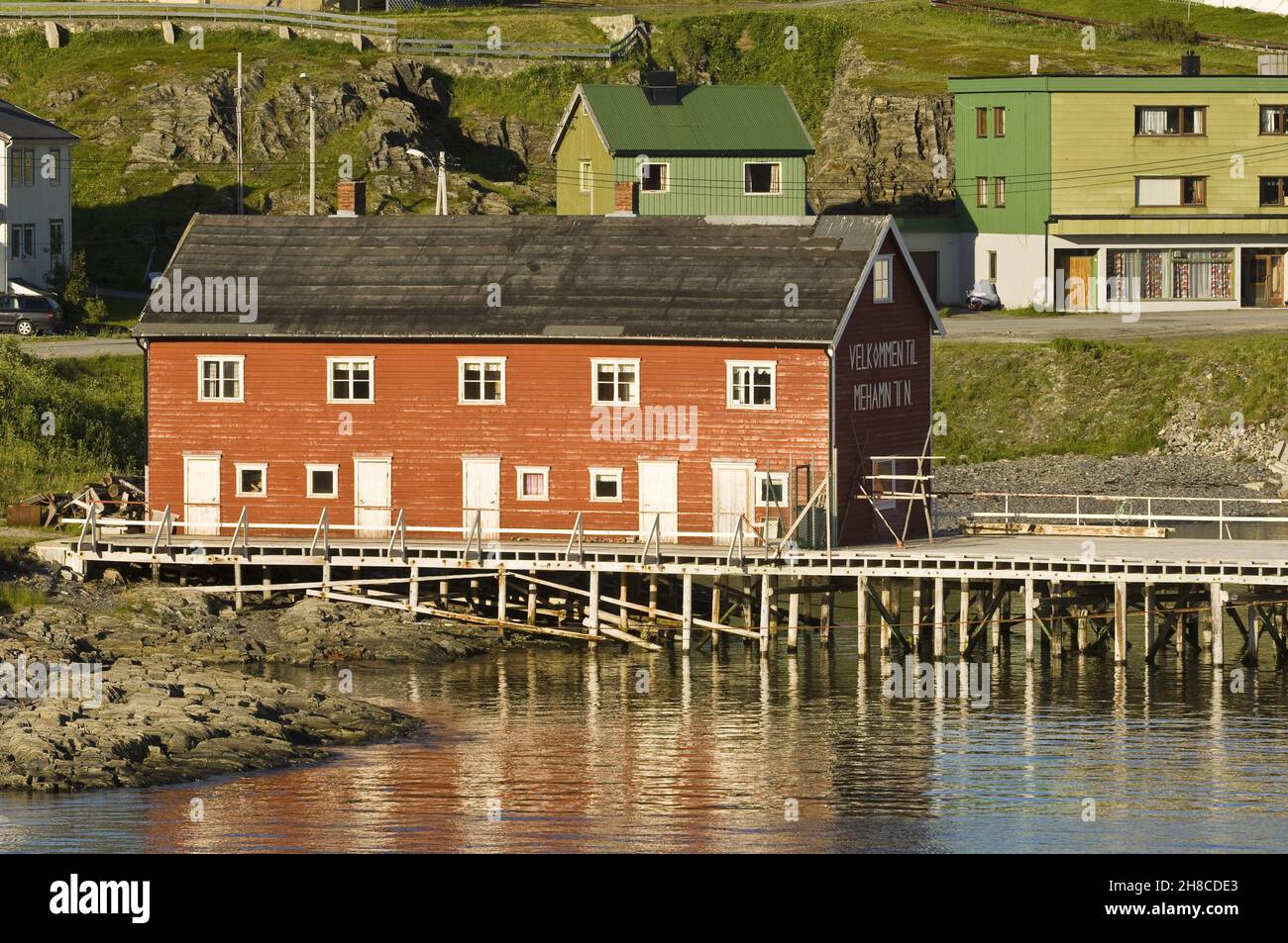 deposito presso il porto, Norvegia, Mehamn Foto Stock