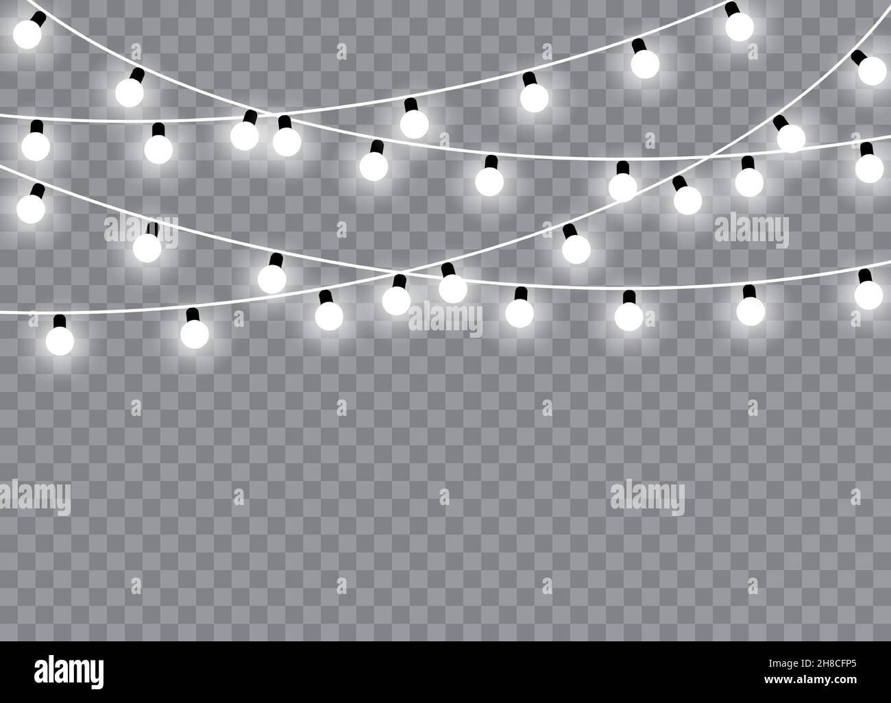 Le luci di Natale isolato su sfondo trasparente. Xmas incandescente garland. Illustrazione Vettoriale. Illustrazione Vettoriale