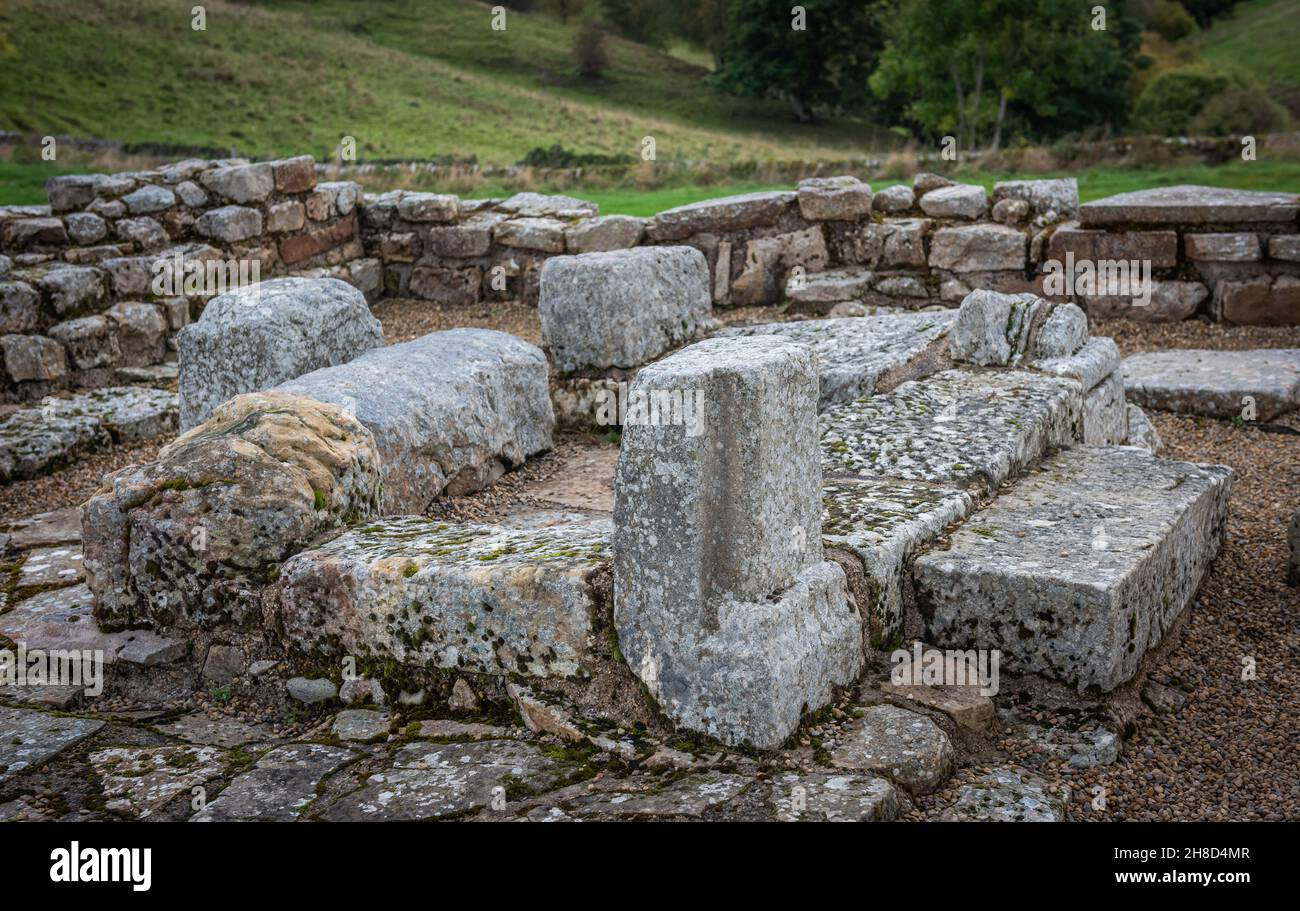 Vindolanda fortezza romana e villaggio vicino al Vallo di Adriano, Northumberland, Regno Unito Foto Stock